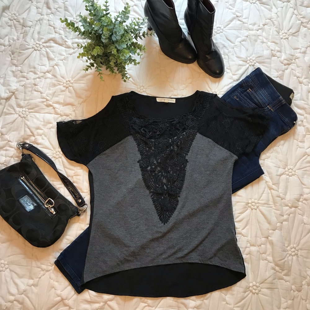 Rewind Cold-Shoulder Top with Lace and Crochet